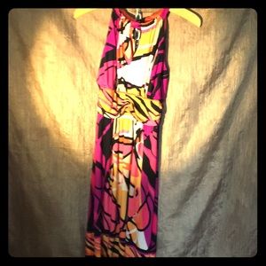 Fuchsia & Yellow Keyhole cut Empire Dress